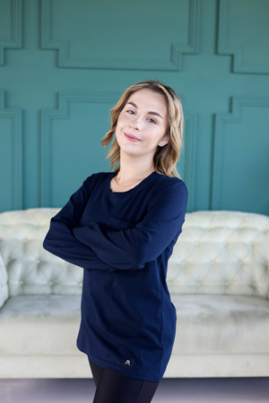 Koszulka Medyczna Damska Premium Bawełna Granat  Długi Rękaw