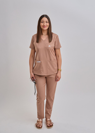 Komplet Medyczny Damski Scrubs Luxe Premium  Kakao  Pudrowe