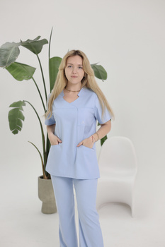 Komplet Medyczny Damski Scrubs Pro Premium Sztuczny Jedwab Błękit Mgieł