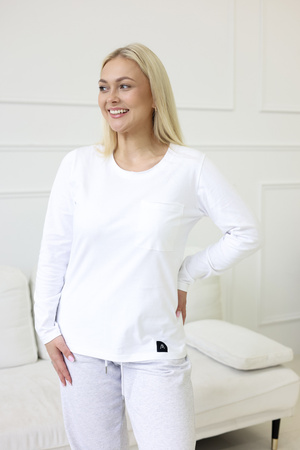 Koszulka Medyczna Damska Premium Bawełna Biała Długi Rękaw