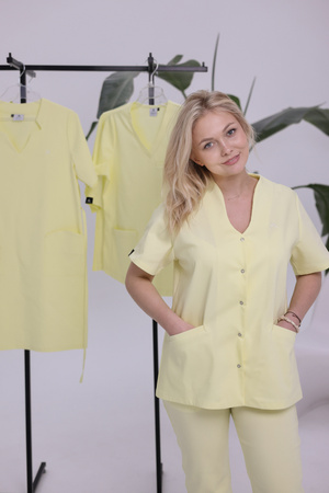 Komplet Medyczny Damski Taliowany Premium Bawełna  Cytrynowa Mgiełka