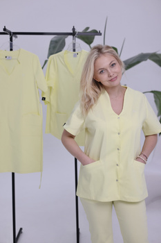 Komplet Medyczny Damski Taliowany Premium Bawełna Cytrynowa Mgiełka