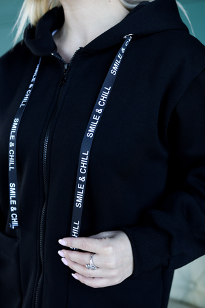 Bluza Mediface Cozy Hoodie – komfortowa bluza dresowa z kapturem rozpinana Bawełna kolor Czarny