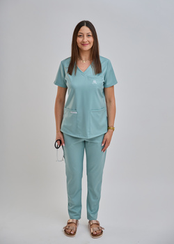 Komplet Medyczny Damski Scrubs Luxe Premium Sztuczny Jedwab Miętowa Rosa
