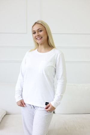 Koszulka Medyczna Damska Premium Bawełna Biała Długi Rękaw