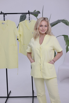 Komplet Medyczny Damski Taliowany Premium Bawełna  Cytrynowa Mgiełka