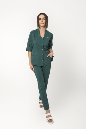 Komplet Medyczny Damski Taliowany  Premium Bawełna  Ciemna Zieleń rękaw 3/4