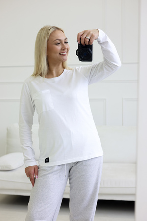 Koszulka Medyczna Damska Premium Bawełna Biała Długi Rękaw