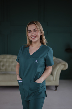 Komplet Medyczny Damski Scrubs Luxe Premium Bawełna Ciemna Zieleń