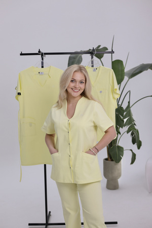 Komplet Medyczny Damski Taliowany Premium Bawełna  Cytrynowa Mgiełka