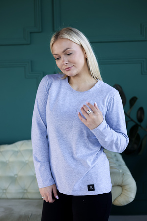 Koszulka Medyczna Damska Premium Bawełna Szara  Długi Rękaw