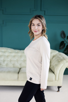 Koszulka Medyczna Damska Premium Bawełna Ecru  Długi Rękaw