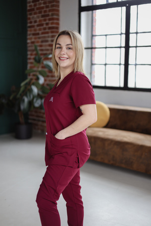 Komplet Medyczny Damski Scrubs Luxe Premium Bordowy Burgund
