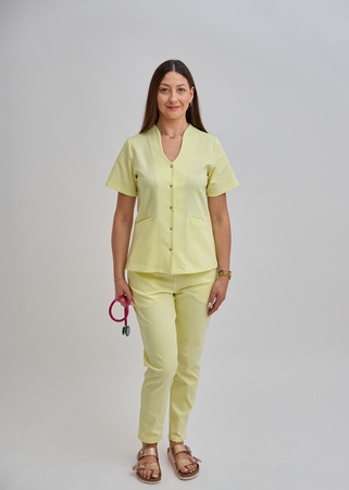 Komplet Medyczny Damski Taliowany Premium Bawełna  Cytrynowa Mgiełka