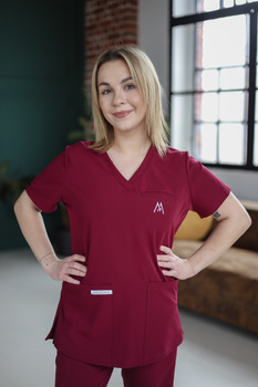 Komplet Medyczny Damski Scrubs Luxe Premium Bordowy Burgund