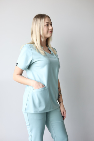 Komplet Medyczny Damski Scrubs Pro  Premium Sztuczny  Jedwab  Miętowa  Rosa