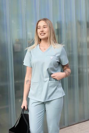 Komplet Medyczny Damski Scrubs Luxe  Premium Sztuczny Jedwab  Miętowa Rosa