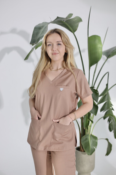 Komplet Medyczny Damski Scrubs Luxe Premium  Kakao  Pudrowe