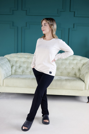 Koszulka Medyczna Damska Premium Bawełna Ecru  Długi Rękaw