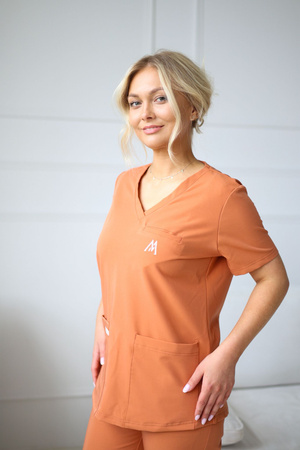 Komplet Medyczny Damski Scrubs Luxe Słony Karmel