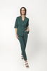 Komplet Medyczny Damski Taliowany  Premium Bawełna  Ciemna Zieleń rękaw 3/4