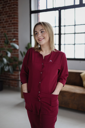 Komplet  Medyczny Damski Klasyczny Bawełna Premium  Bordowy  Burgund