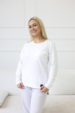 Koszulka Medyczna Damska Premium Bawełna Biała Długi Rękaw