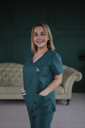 Komplet Medyczny Damski Scrubs Luxe Premium Bawełna Ciemna Zieleń