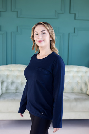 Koszulka Medyczna Damska Premium Bawełna Granat  Długi Rękaw