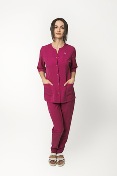 Komplet Medyczny Damski  Klasyczny  Premium Bawełna Magenta rękaw 3/4