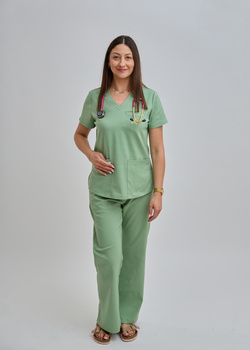 Komplet Medyczny Damski Scrubs Luxe  Premium Bawełna  Zieleń Pistacjowa