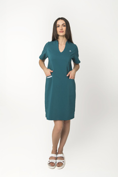 Długa Sukienka Medyczna  Taliowana Premium Morska i Zielona