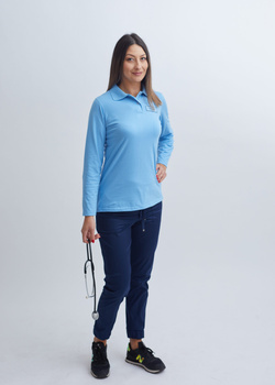 Damska koszulka Medyczna Polo Bawełna Długi Rękaw