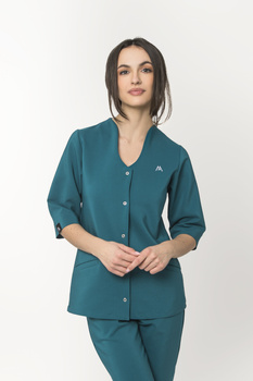 Komplet Medyczny Damski  Taliowany Premium Morski i Zielony rękaw 3/4