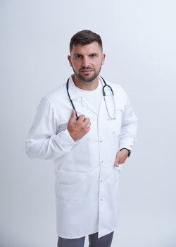 Męski Fartuch Medyczny Z Rewersem Długi rękaw