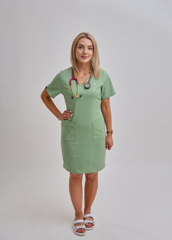 Długa Sukienka Medyczna Phenomenal Premium  Bawełna  Zieleń Pistacjowa