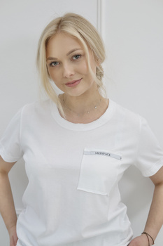 Koszulka Medyczna Damska Premium Bawełna Biała  Krótki Rękaw 