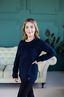 Koszulka Medyczna Damska Premium Bawełna Granat  Długi Rękaw