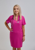 Długa Sukienka Medyczna Taliowana Premium