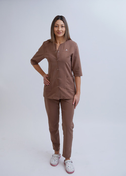 Komplet Medyczny Damski  Klasyczny Premium Bawełna  Cappuccino rękaw 3/4