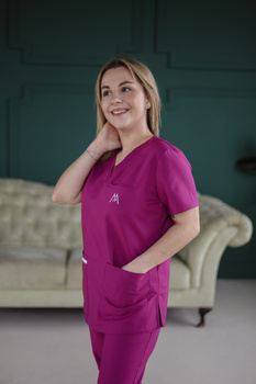 Komplet Medyczny Damski Scrubs Luxe Premium Bawełna  Magenta